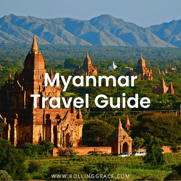 Myanmar travel guide cover featuring the ancient temples and pagodas of Bagan against mountain backdrop