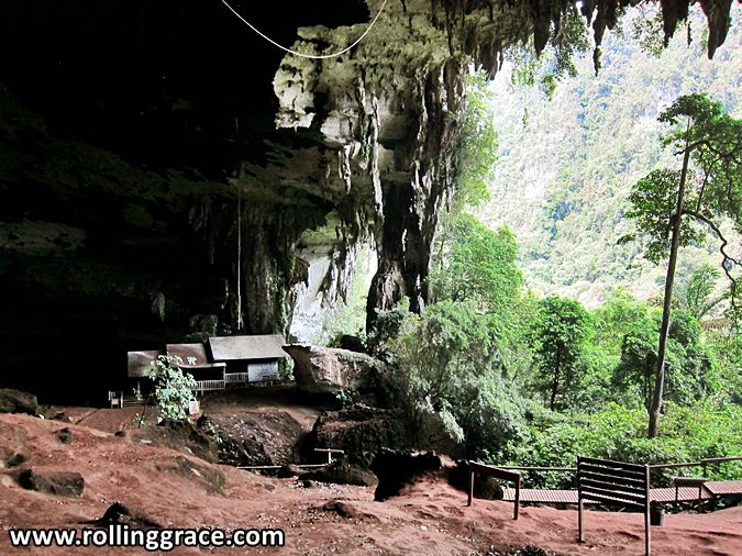 Boardwalk at the entrance of the Niah Great Cave with rainforest in the background, Sarawak