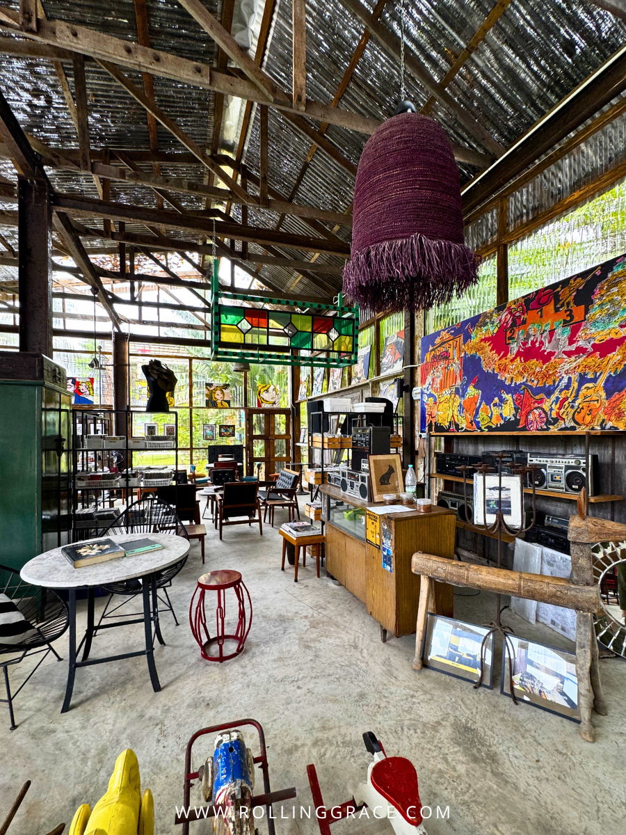 Vintage Garage interior with eclectic furniture and lamps at Bon Ton Locale, Langkawi, Malaysia