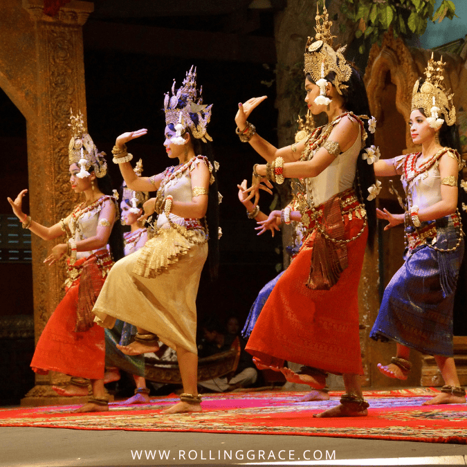 6 Best Places to Watch Apsara Dance in Siem Reap, Cambodia 7 Apsara dance troupe in coloured silk sampots performing at a Siem Reap dinner show