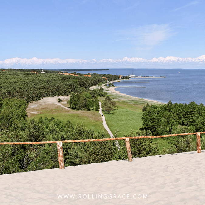 Exploring Curonian Spit Lithuania: 10 Amazing Things to Do 9 Aerial view of the Curonian Spit Lithuania showing the narrow peninsula separating the Curonian Lagoon from the Baltic Sea