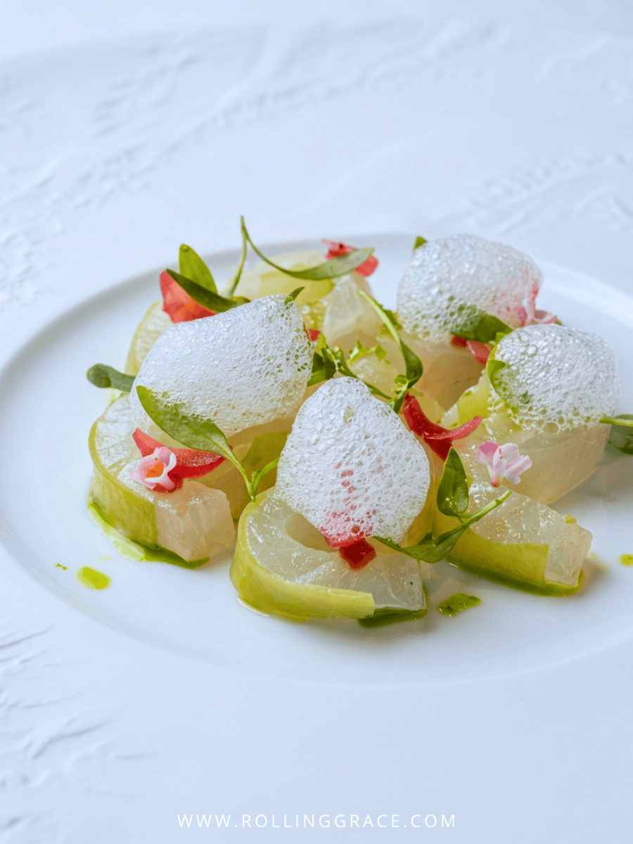 Ikejime sea bream with kombu cure and bergamot reduction at Ortensia Shanghai