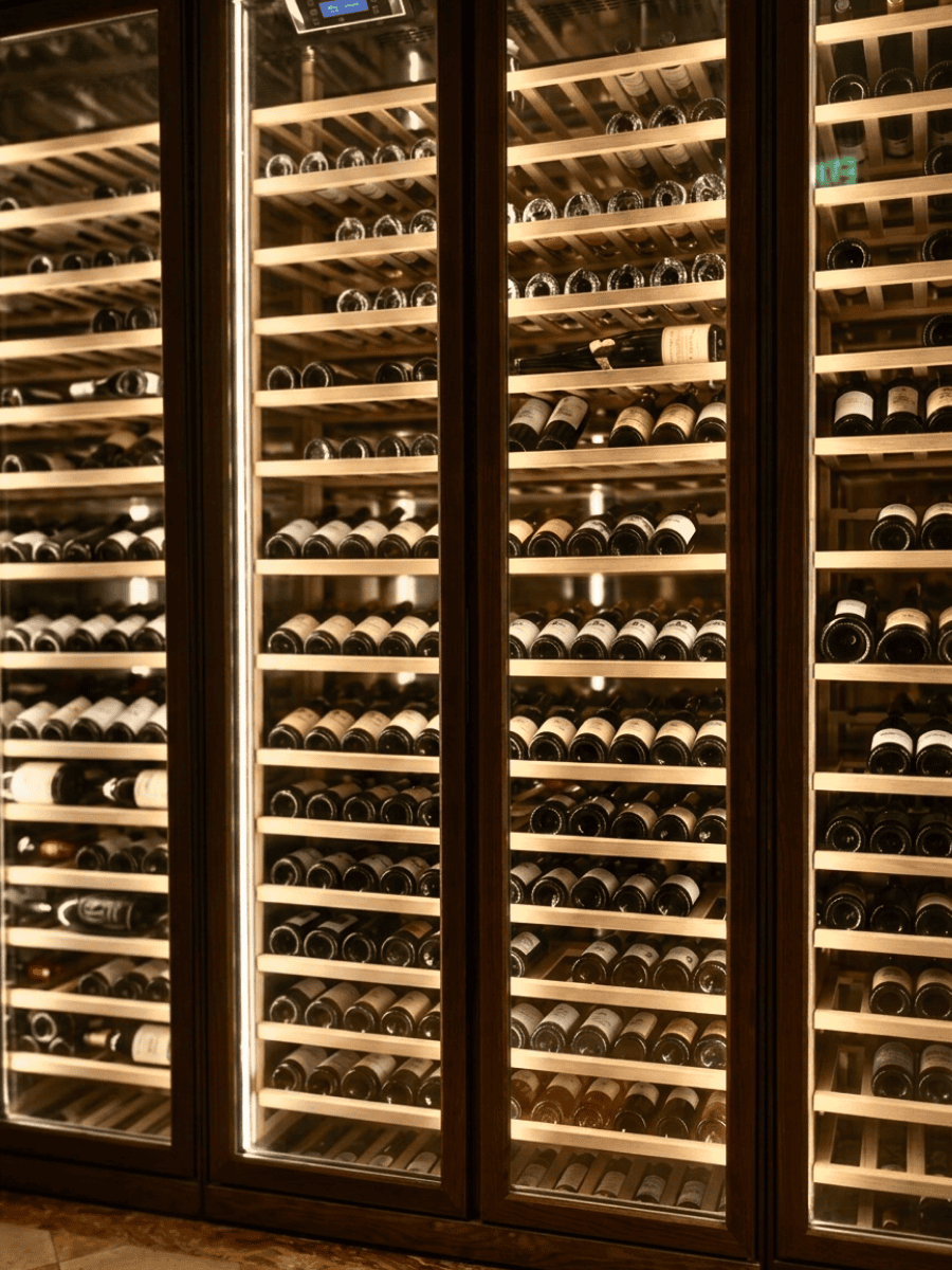 Floor-to-ceiling wine cellar racks at Ortensia Shanghai in Jing'an
