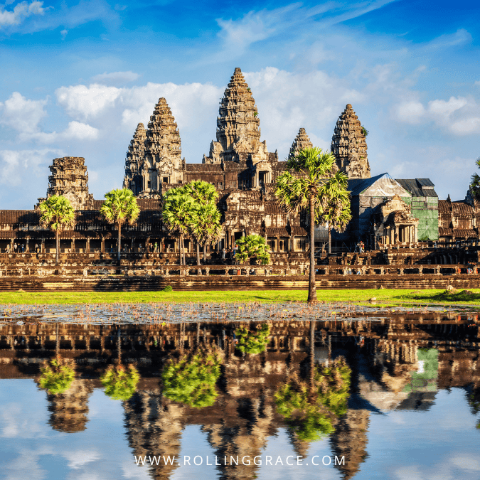 12 Best Temples in Siem Reap You Have to See 3 Five towers of Angkor Wat reflected in the surrounding moat at sunrise in Siem Reap Cambodia