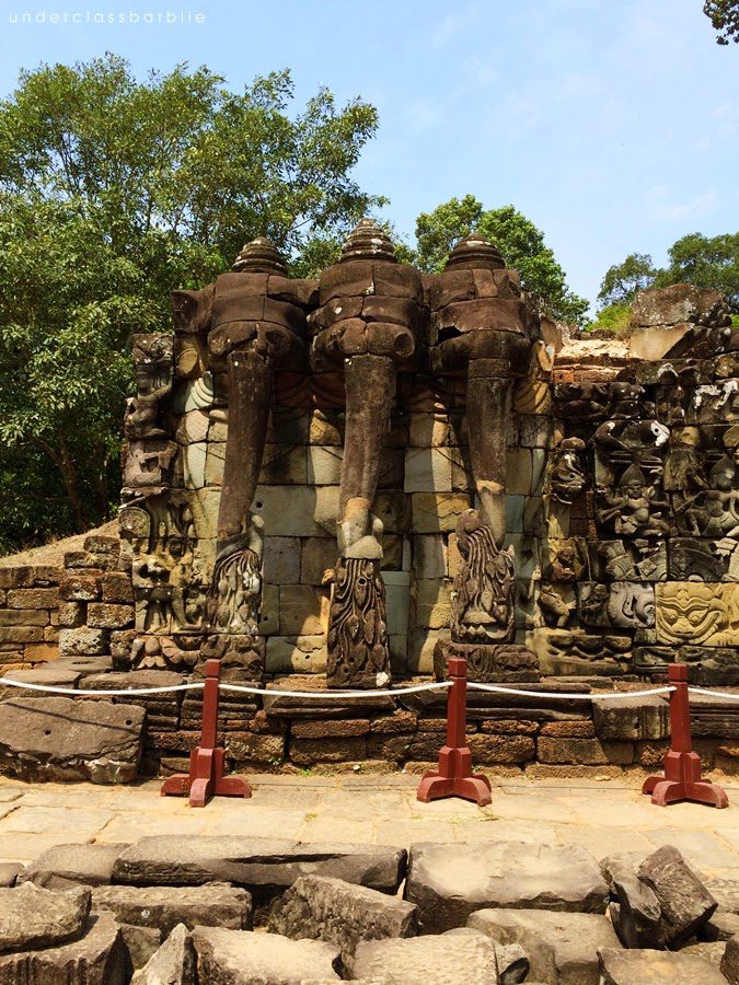 12 Best Temples in Siem Reap You Have to See 11 Carved red pillars and stone walkway at the Terrace of the Elephants inside Angkor Thom Siem Reap