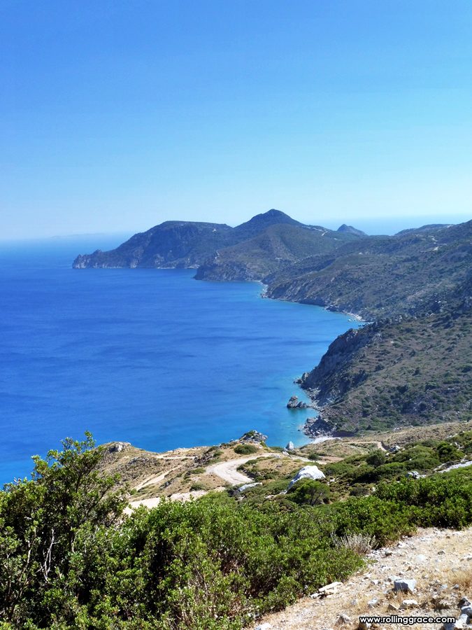 Exploring Kos Greece: 10 Most Stunning Things to Do 9 View of a secluded southern beach and clear blue waters from a hilltop at Kos Island Greece
