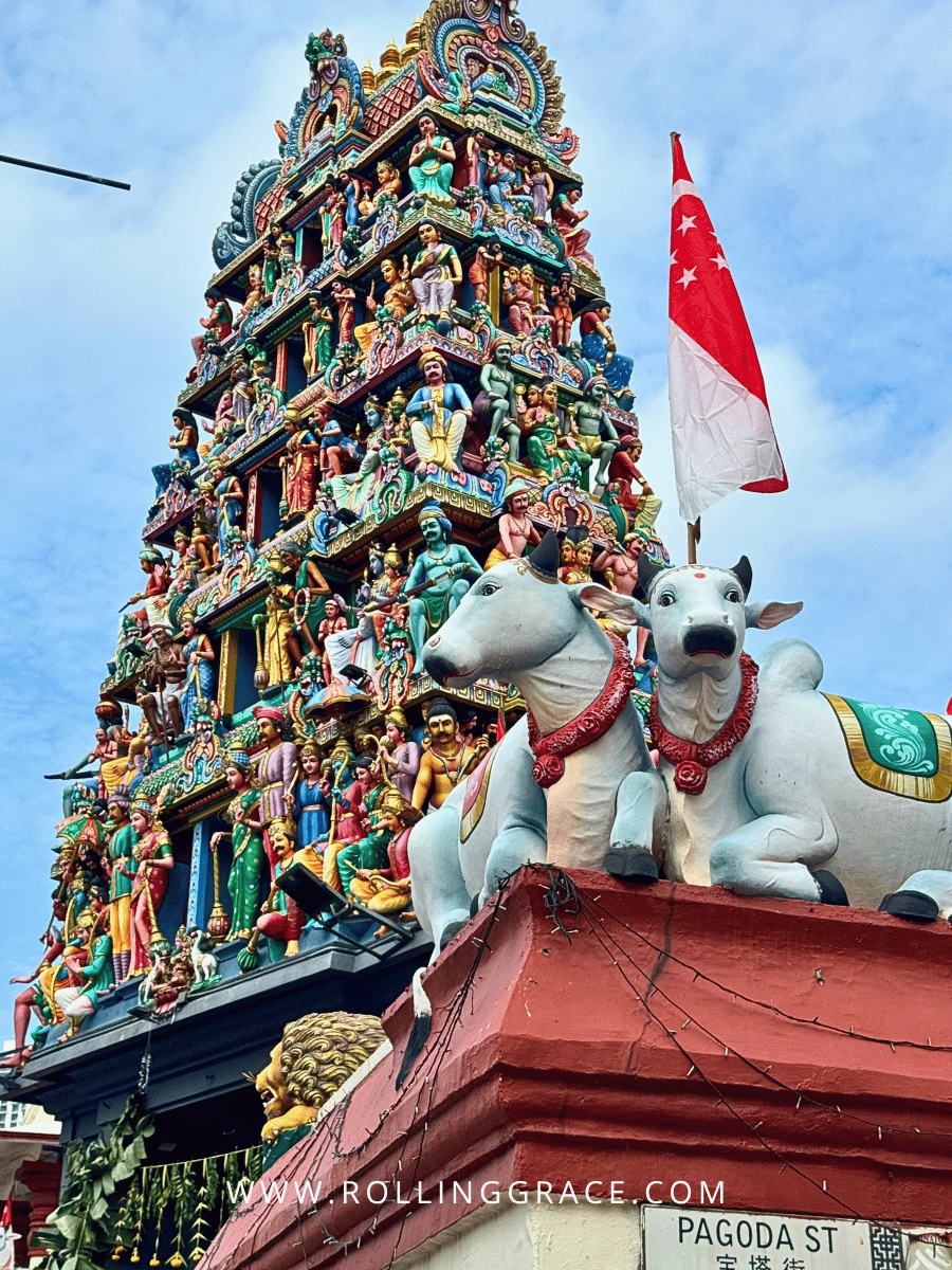 Colourful gopuram tower of Sri Mariamman Temple on Pagoda Street near lyf Chinatown Singapore