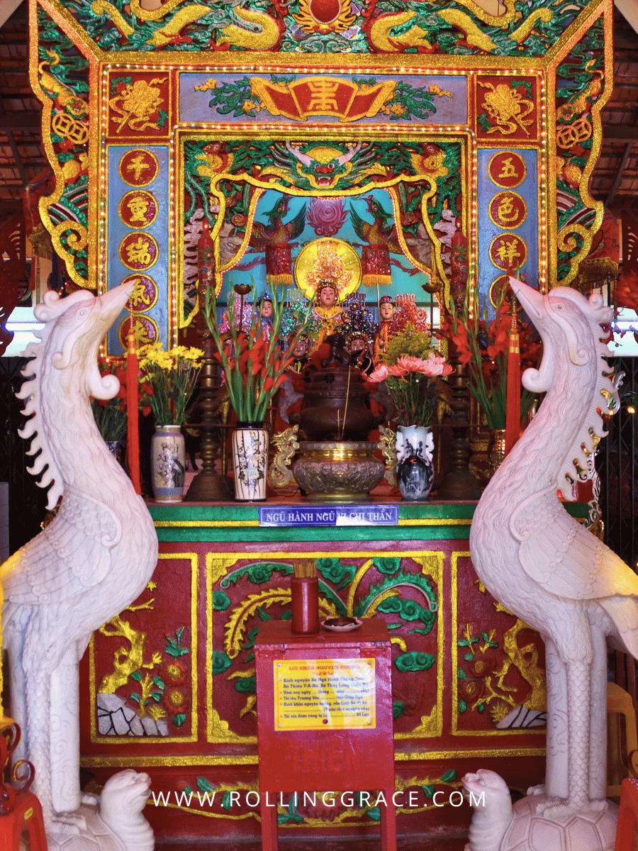 9 Best Vũng Tàu Attractions You Can't Miss in Vietnam 3 Ornate altar with whale statues and offerings inside a whale worship temple in Vũng Tàu Vietnam
