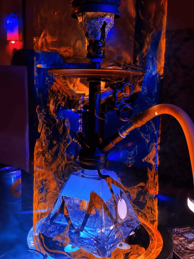 Kazuza Lounge East Village hookah setup with ice base and blue LED lighting at the Avenue A shisha bar