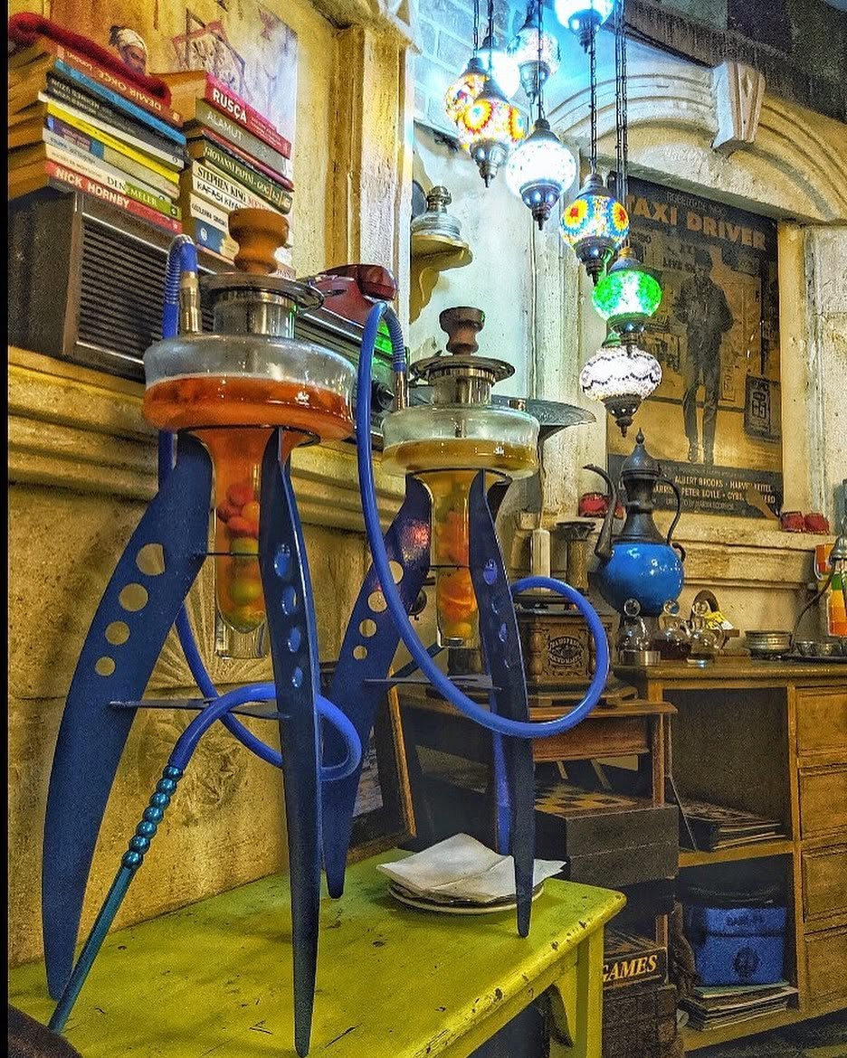 Best Shisha in Istanbul, Turkey: 10 Amazing Nargile to Try 4 Smoke-filled hookah pipes on display inside Harab'be Cafe and Hookah Lounge in Istanbul