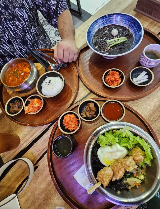 10 Best Halal Restaurants in 1 Utama: Muslim Friendly Food 9 Jjajangmyeon with banchan and stew at Shin Jjajang Budae Jjigae, halal restaurants in 1 Utama, Petaling Jaya