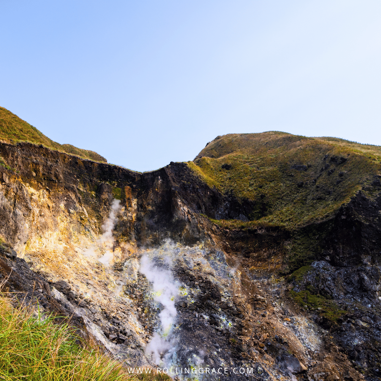 14 Things to Do in Beitou, Taipei: Best Hot Springs & Parks 9 Sulphur Valley Recreation Area in Beitou, Taipei, a yellow eroded slope with steam vents under a clear sky